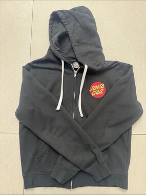 Santa Cruz Skateboards Black Zip-Up Hoodie with Red and Yellow Logo